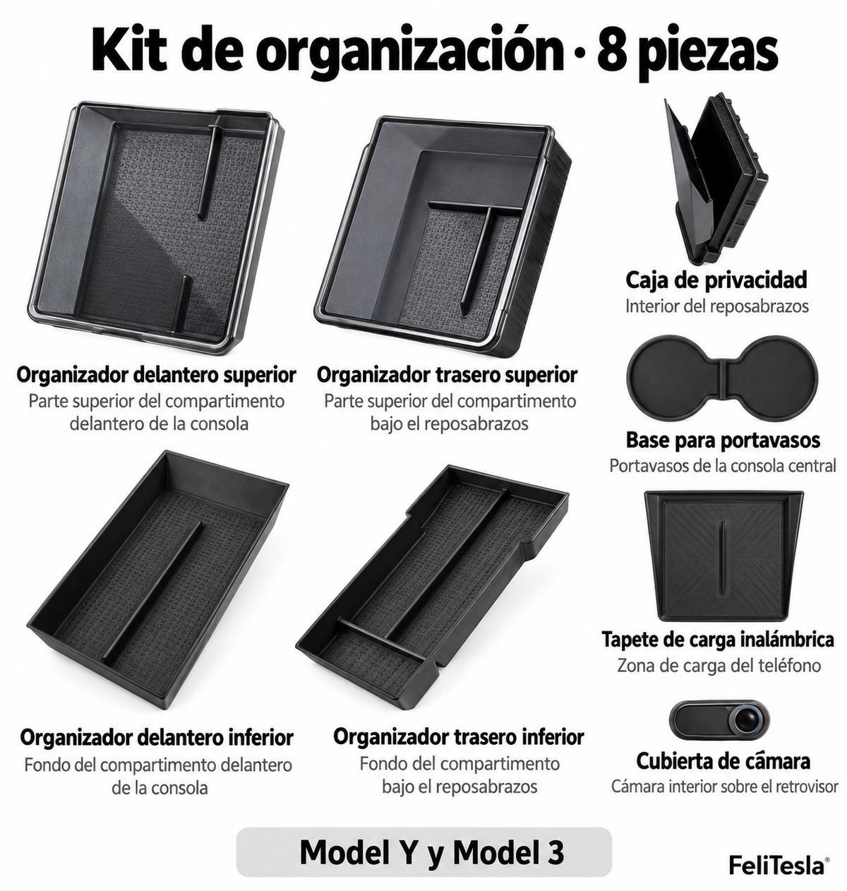 Kit de organización interior de 8 piezas para Model Y y Model  3